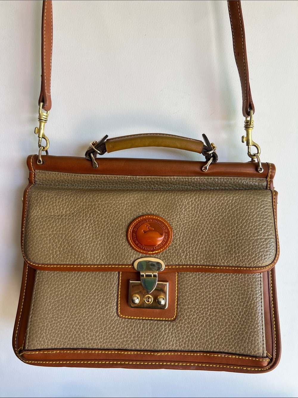 Dooney & Bourke Taupe and Brown Leather Top-Handle Satchel